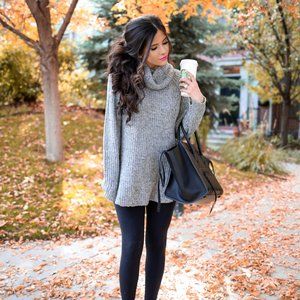 Free People Dylan Oversized Slouchy Baby Blue Turtleneck Sweater